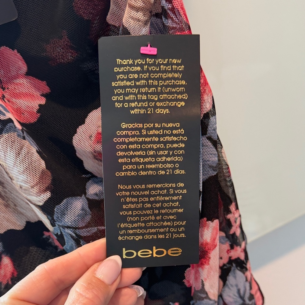 **NWT bebe Black and Pink Floral High Low Dress - Picture 4 of 7